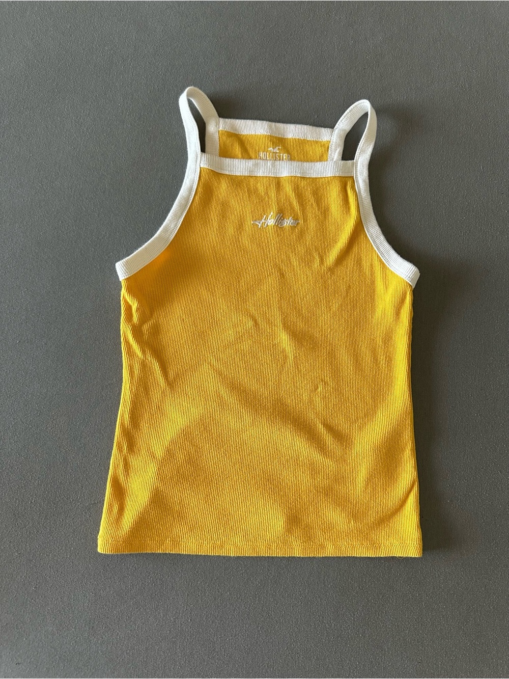 Hollister Yellow and White Logo Ribbed Tank Top